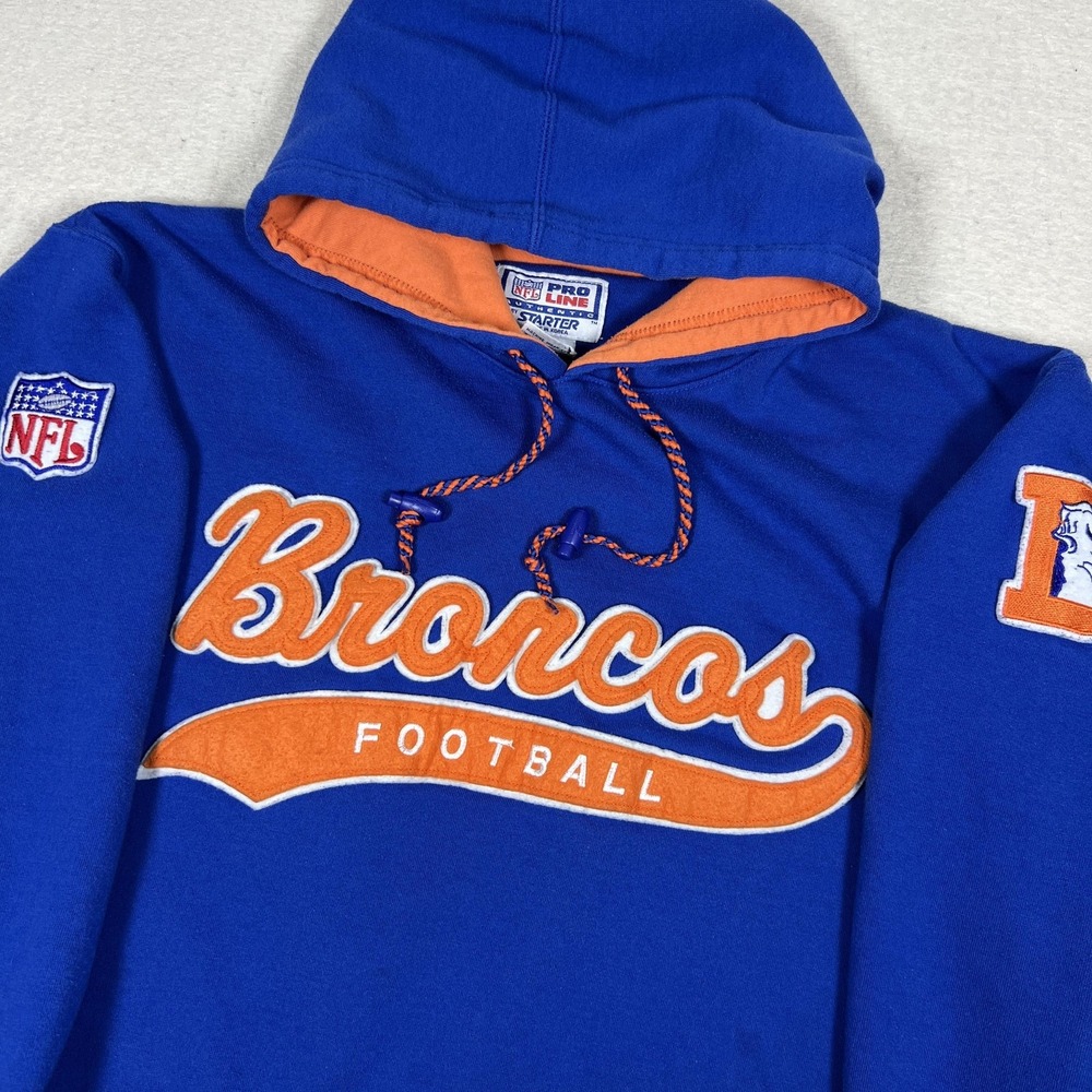 Vintage Starter Denver Broncos Hoodie Mens Medium Blue NFL Football‎ 90s